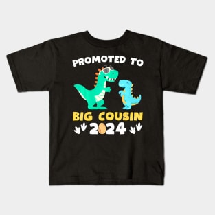 Promoted To Big Cousin 2024 Dinosaur T-Rex Pregnancy Kids T-Shirt